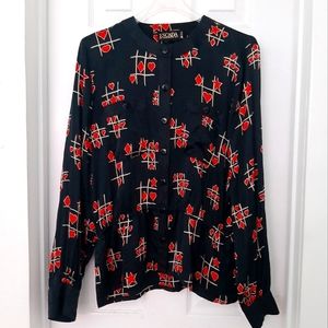 ESCADA | Vintage 100% Silk Tic Tac Toe Print Blouse